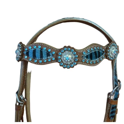 Zebra Western Bridle - Turquoise [Colour: Turquoise] [Size: Full]